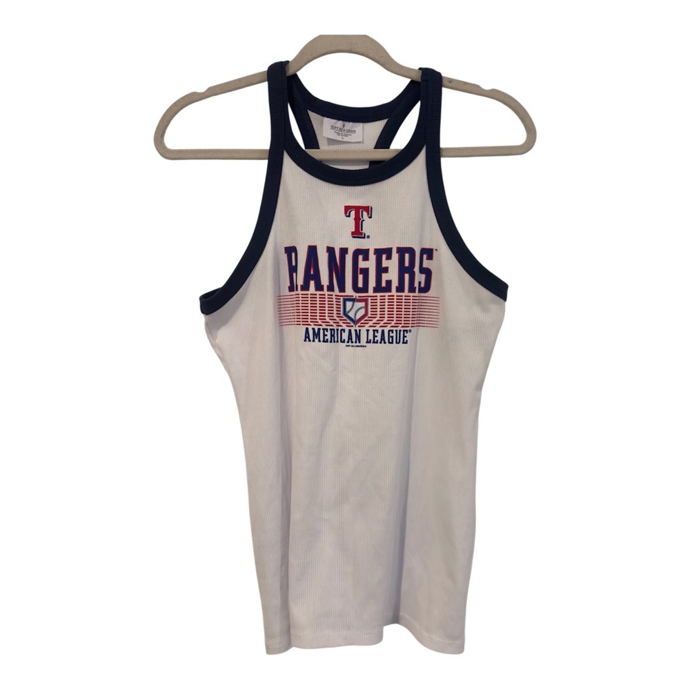 Texas Rangers MLB Ribbed Racerback Tank Top White Navy Large NEW Soft As A Grape